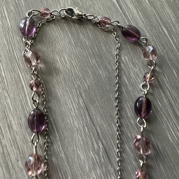 Amethyst Drop/Beaded Double Chain Necklace - Picture 9 of 11